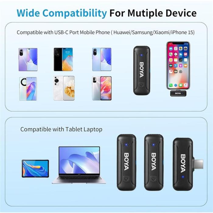 BOYA - BOYA Trådlös Lavilier Mikrofon (2 Sändare + 1 Typ-C-Mottagare) BY-WM3T-U2