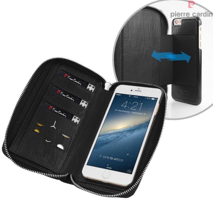 UTGATT5 - Pierre Cardin plånboksfodral av läder till iPhone 6 / 6S Plus- Svart