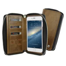 OEM - Pierre Cardin pl&aring;nboksfodral av l&auml;der till iPhone 6/6S - Brun