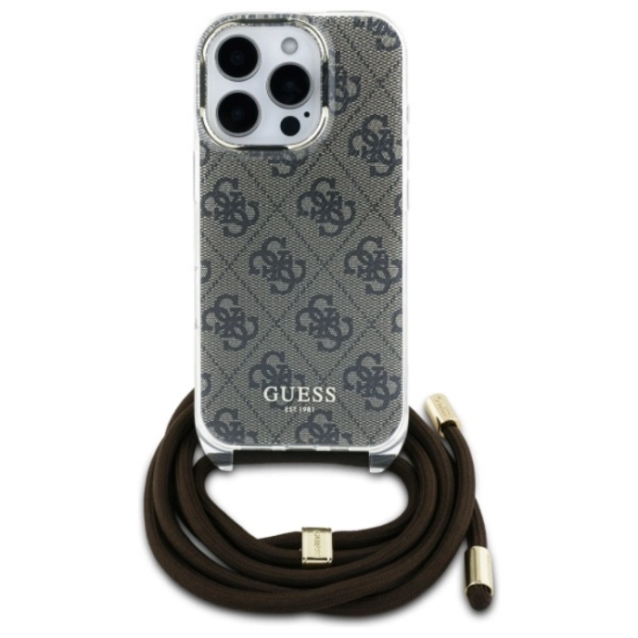 Guess - Guess iPhone 16 Pro Max Mobilskal Crossbody Cord 4G Print - Brun
