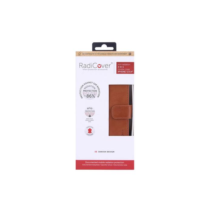 Radicover - RADICOVER iPhone 12 Mini Plånboksfodral Strålningsskydd läder - Brun