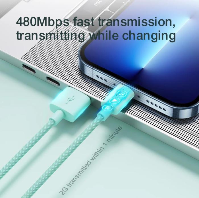 Joyroom - Joyroom Macaron Nylon 2.4A USB-A till Lightning kabel 2m - Lila