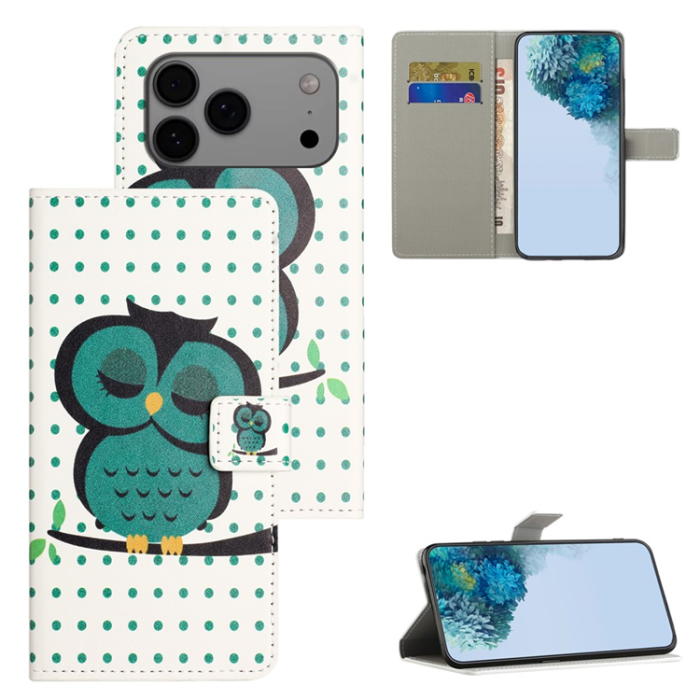 A-One Brand - iPhone 17 Pro Plånboksfodral Pattern Print Läder - Prickar Uggla