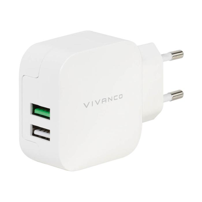 UTGATT1 - Vivanco USB hemladdare 3.4A (2.4 Plus 1A) 2xUSB - Vit