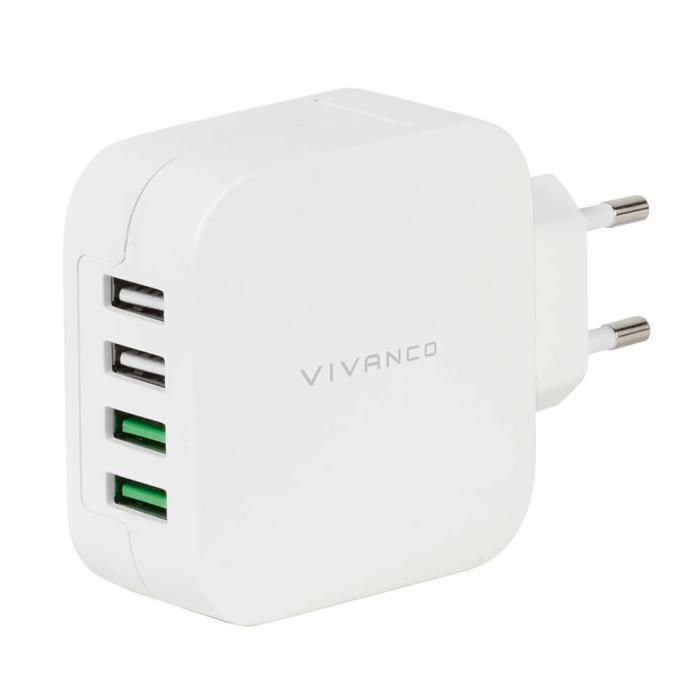 UTGATT1 - Vivanco USB Hemladdare 4.8A (2.4A/1A) 4xUSB - Vit