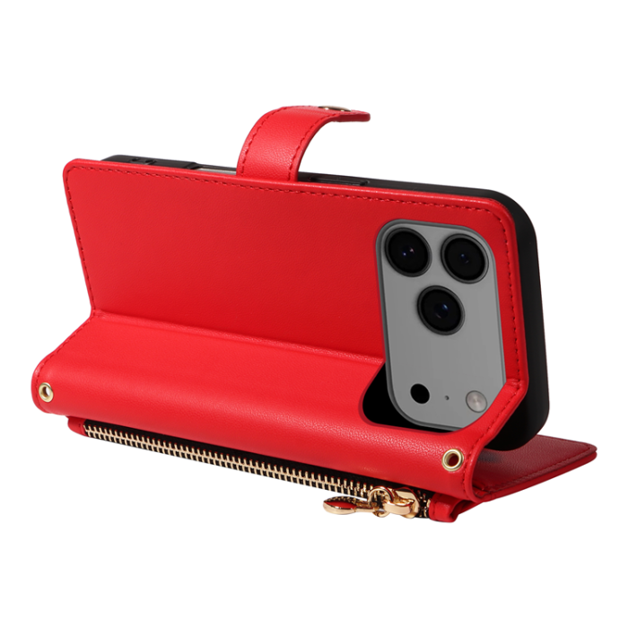 A-One Brand - iPhone 17 Pro Max Plånboksfodral Rhombus Läder - Röd