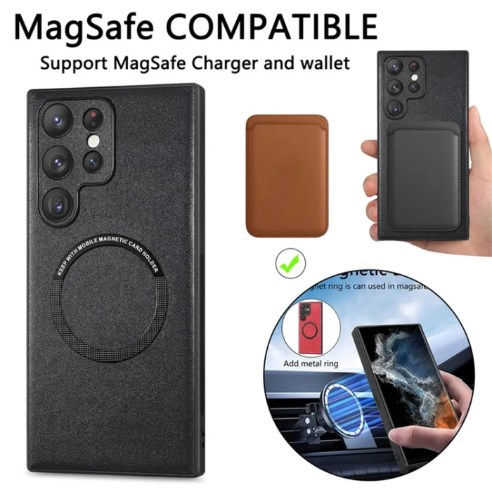 OEM - Galaxy S23 Ultra Mobilskal Magsafe PU-Läder - Röd