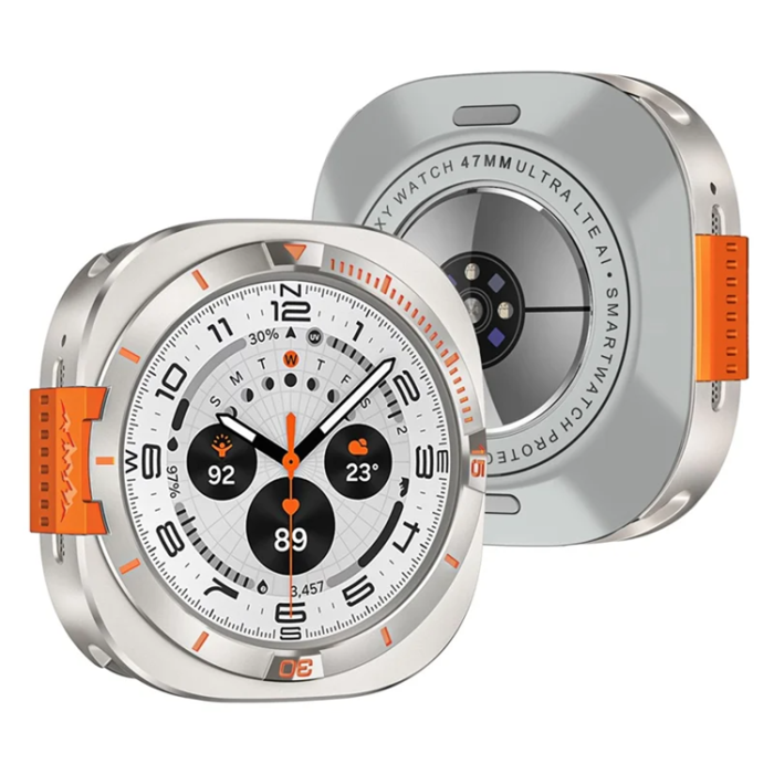 A-One Brand - Metallskal För Galaxy Watch Ultra 47mm (2025) - Titanium/Orange