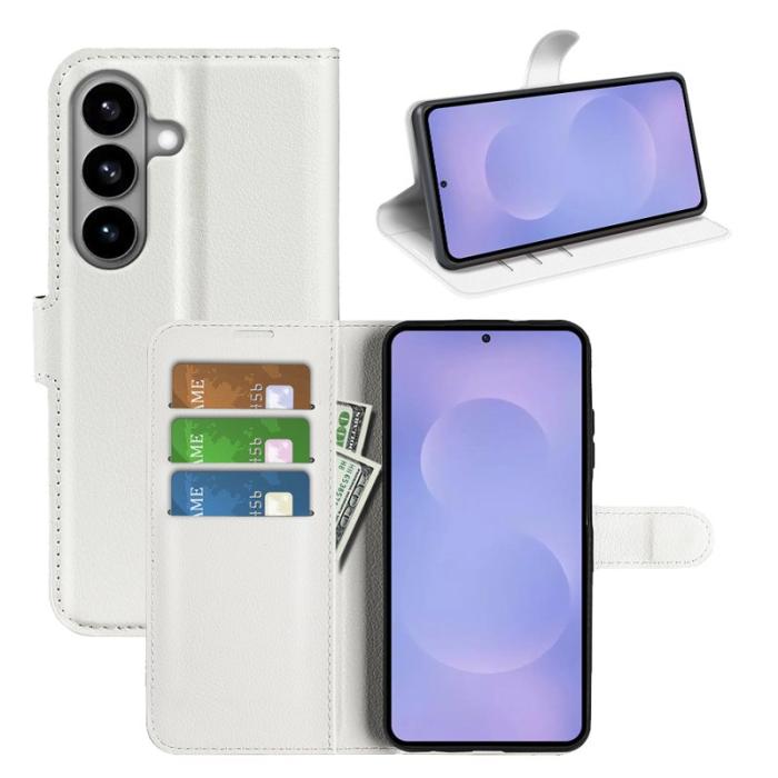 OEM - Litchi Samsung Galaxy S26 Plånboksfodral Konstläder Stötbeständig - Vit
