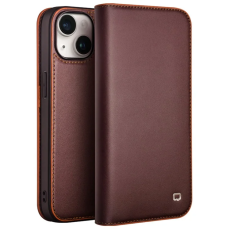 QIALINO - Qialino iPhone 15 Plånboksfodral Äkta läder - Brun