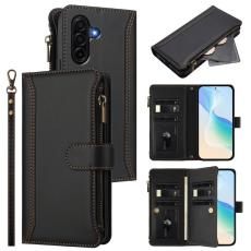 OEM - Samsung Galaxy A57 Pl&aring;nboksfodral Konstl&auml;der 9 Kortfack - Svart