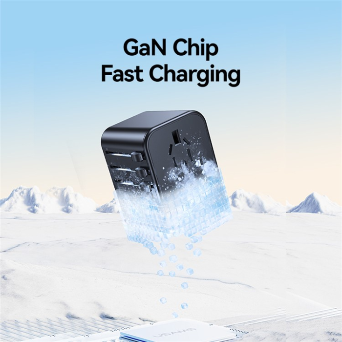 USAMS - USAMS Väggladdare 2x USB-C - USB-A 17W CC308 T68 - Svart