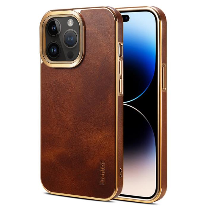 DENIOR - DENIOR Mobilskal till iPhone 15 Pro Äkta Läder + PC + TPU - Brun