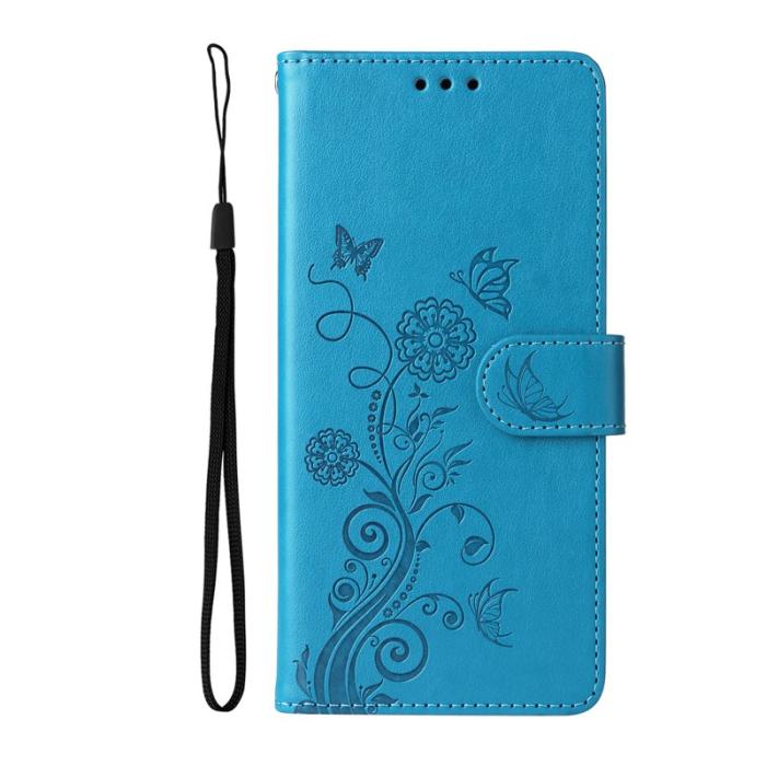 OEM - Samsung Galaxy S26+ Plånboksfodral Konstläder Blomtryck Ställ - Blå