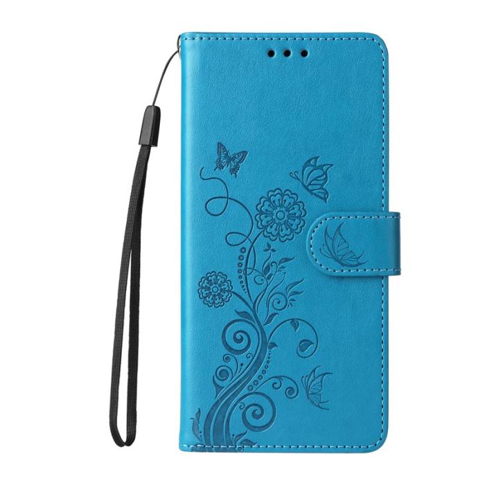 OEM - Samsung Galaxy S26+ Plånboksfodral Konstläder Blomtryck Ställ - Blå