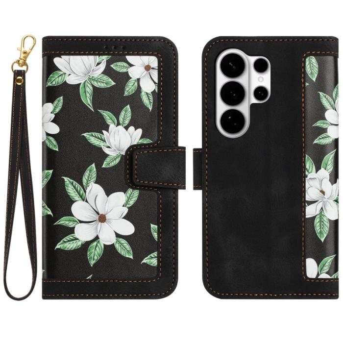 OEM - Mobilskal till Samsung Galaxy S26 Ultra PU Läder Blommönster - Svart