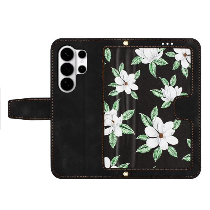 OEM - Mobilskal till Samsung Galaxy S26 Ultra PU Läder Blommönster - Svart