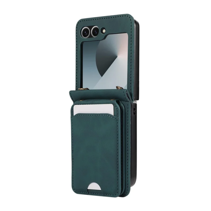 A-One Brand - Galaxy Z Flip7 Plånboksfodral Kickstand med Axelrem - Grön