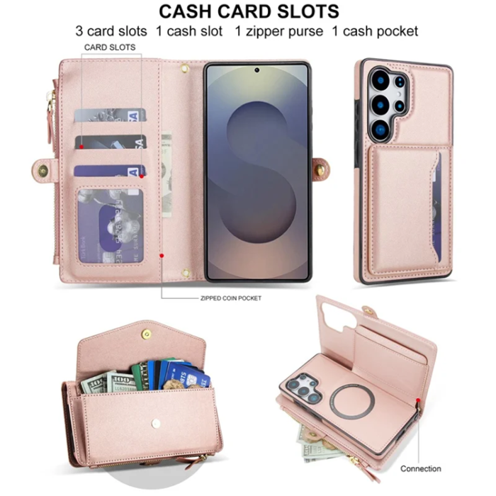 A-One Brand - Galaxy S25 Ultra Plånboksfodral MagSafe Detachable - Rosa Guld