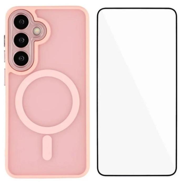 WANLONFENG - WANLONFENG Mobilskal för Samsung Galaxy S26 Magnetiskt Plast med skärmskydd Rosa