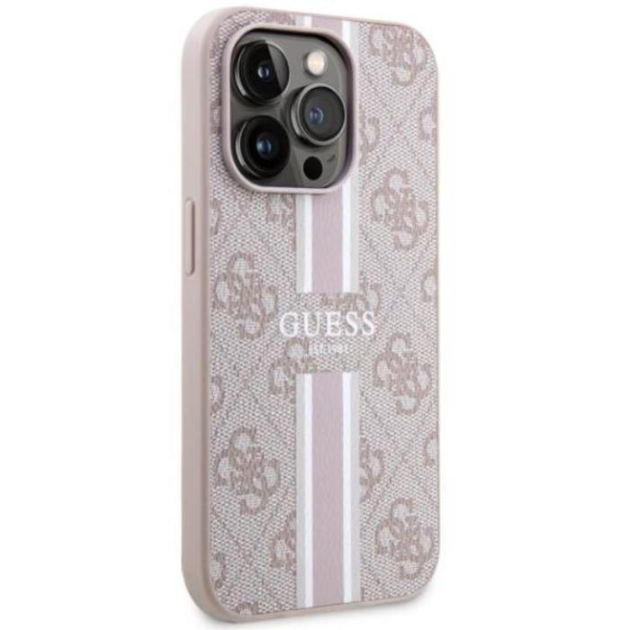 Guess - Guess iPhone 14 Pro Mobilskal MagSafe Printed Stripes Rosa