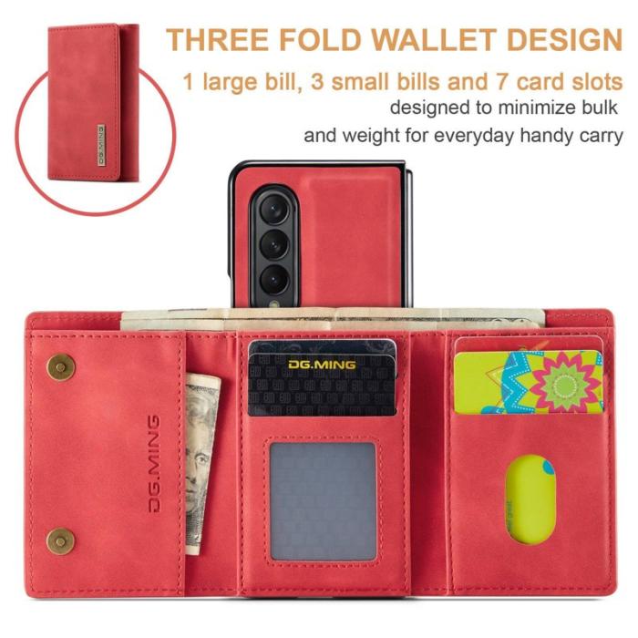 DG.MING - DG.MING Konstläder Plånboksfodral Samsung Galaxy Z Fold3 5G Röd
