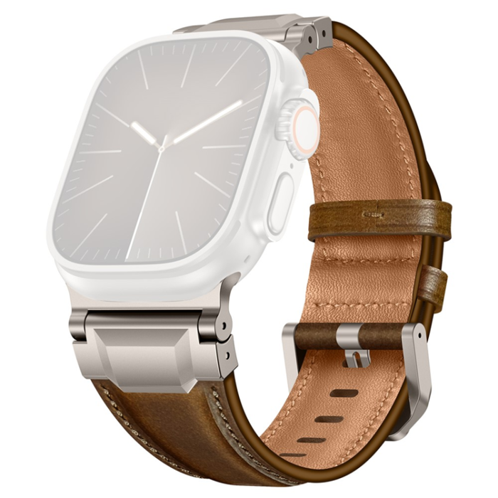 A-One Brand - Apple Watch (42/44/45/46/49mm) Armband Cowhide Läder - New Mörkbrun