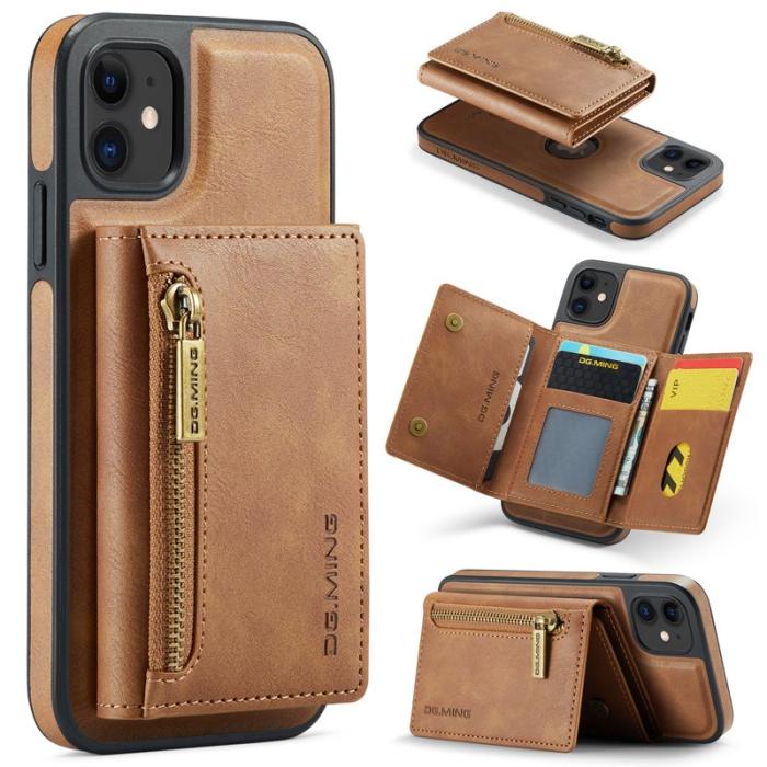 DG.MING - DG.MING iPhone 11 Konstläder Plånboksfodral med kortfickor - Brun