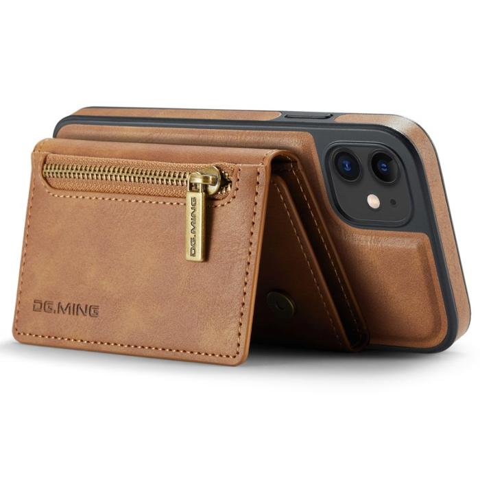 DG.MING - DG.MING iPhone 11 Konstläder Plånboksfodral med kortfickor - Brun