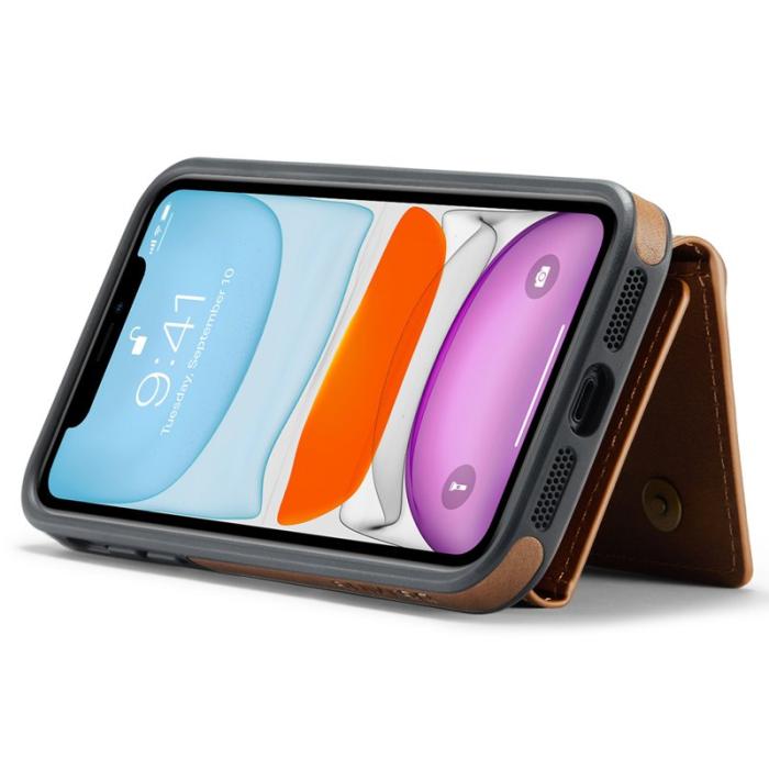 DG.MING - DG.MING iPhone 11 Konstläder Plånboksfodral med kortfickor - Brun