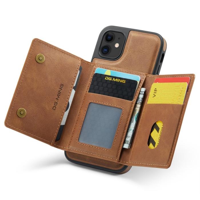 DG.MING - DG.MING iPhone 11 Konstläder Plånboksfodral med kortfickor - Brun