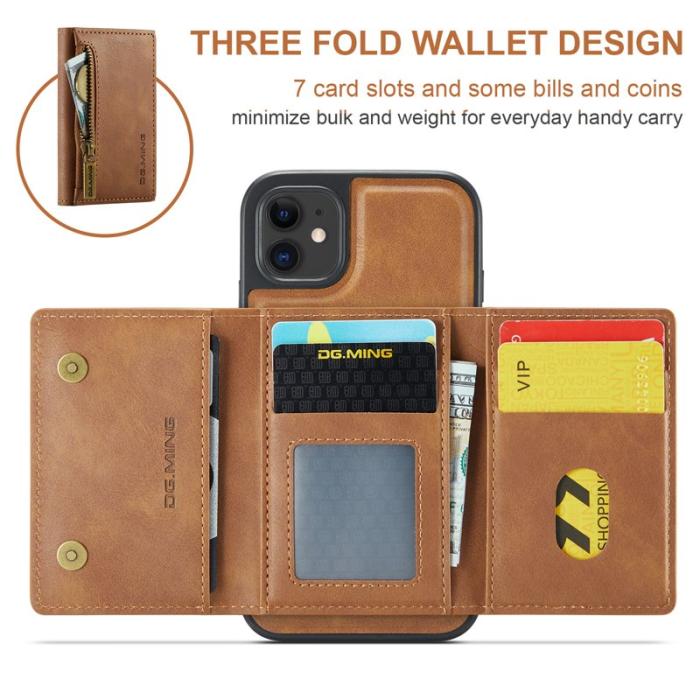 DG.MING - DG.MING iPhone 11 Konstläder Plånboksfodral med kortfickor - Brun