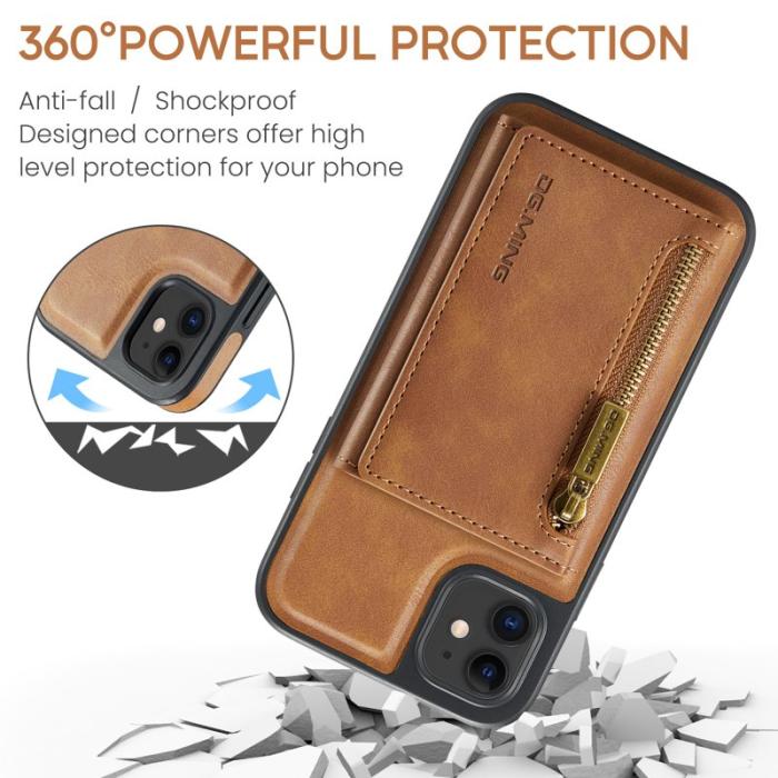 DG.MING - DG.MING iPhone 11 Konstläder Plånboksfodral med kortfickor - Brun