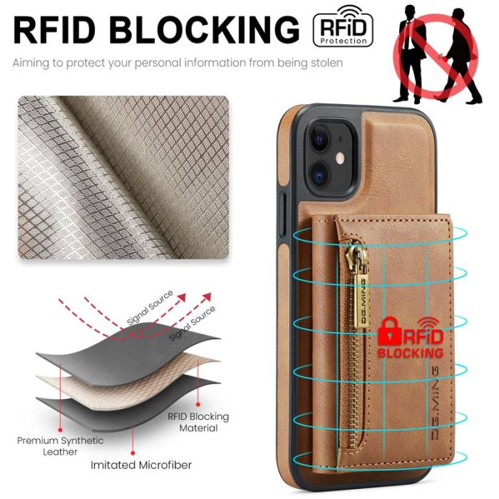 DG.MING - DG.MING iPhone 11 Konstläder Plånboksfodral med kortfickor - Brun