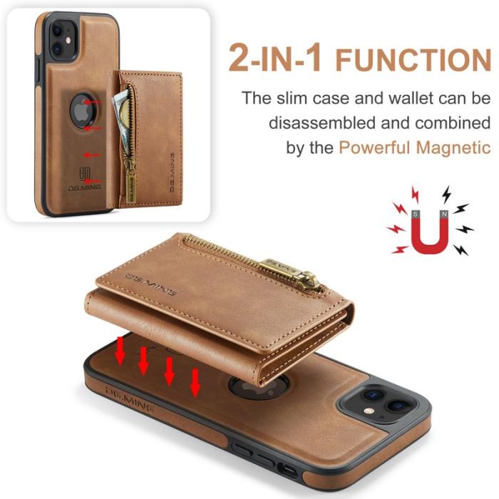 DG.MING - DG.MING iPhone 11 Konstläder Plånboksfodral med kortfickor - Brun