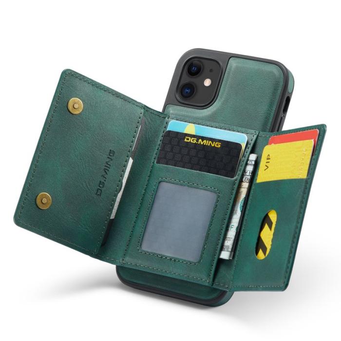 DG.MING - DG.MING iPhone 11 Konstläder Plånboksfodral med kortfickor - Grön