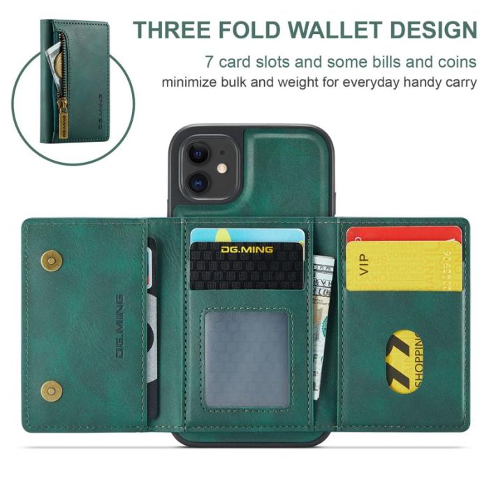 DG.MING - DG.MING iPhone 11 Konstläder Plånboksfodral med kortfickor - Grön