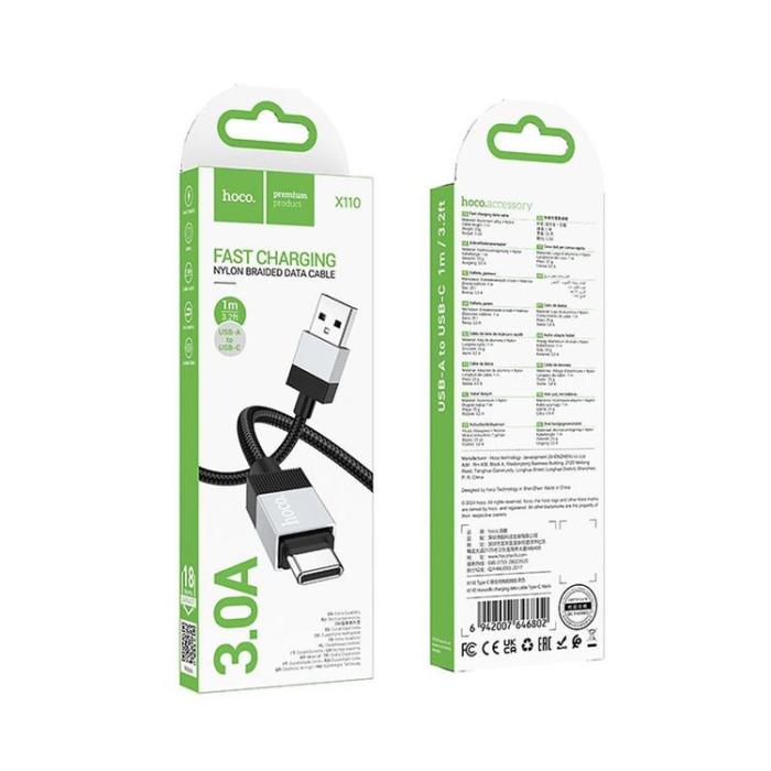 Hoco - Hoco USB-A - USB-C 3A Kabel 1m X110 - Svart