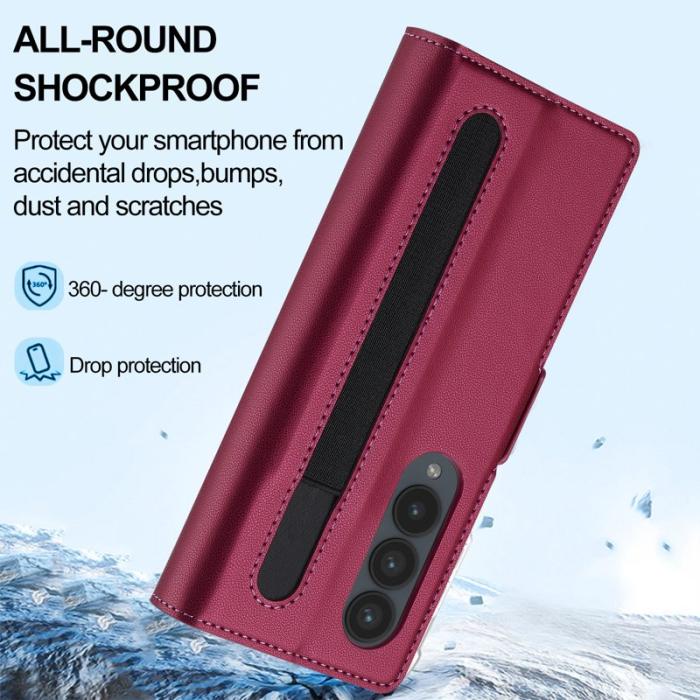 LC.imeeke - LC.IMEEKE L1 Konstläder Plånboksfodral för Samsung Galaxy Z Fold3 5G - Röd