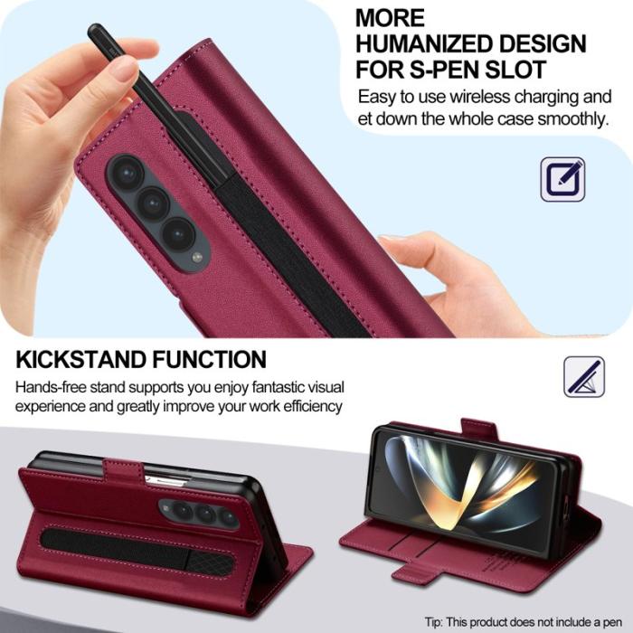 LC.imeeke - LC.IMEEKE L1 Konstläder Plånboksfodral för Samsung Galaxy Z Fold3 5G - Röd