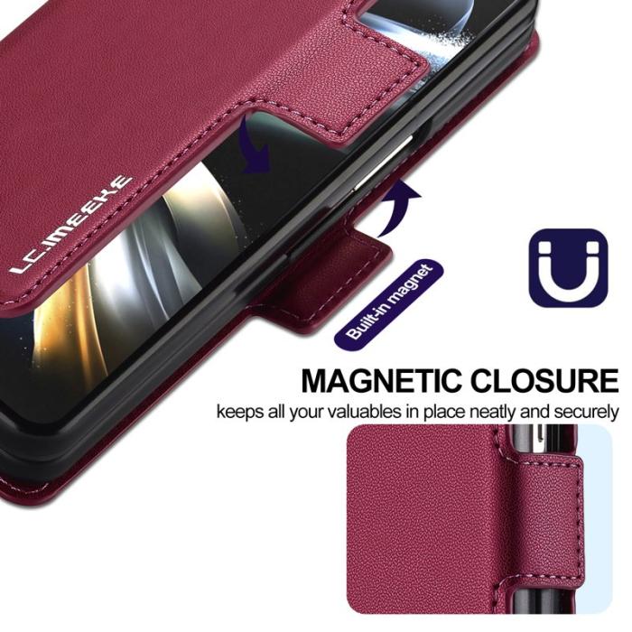 LC.imeeke - LC.IMEEKE L1 Konstläder Plånboksfodral för Samsung Galaxy Z Fold3 5G - Röd
