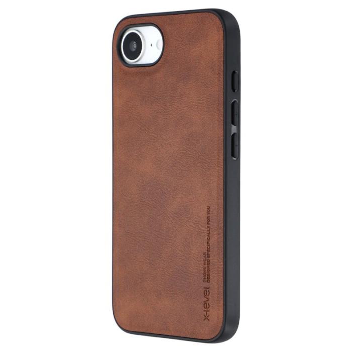 X-Level - X-LEVEL Bojue-3 Mobilskal till iPhone 16e Läderbelagt PC+TPU Brun
