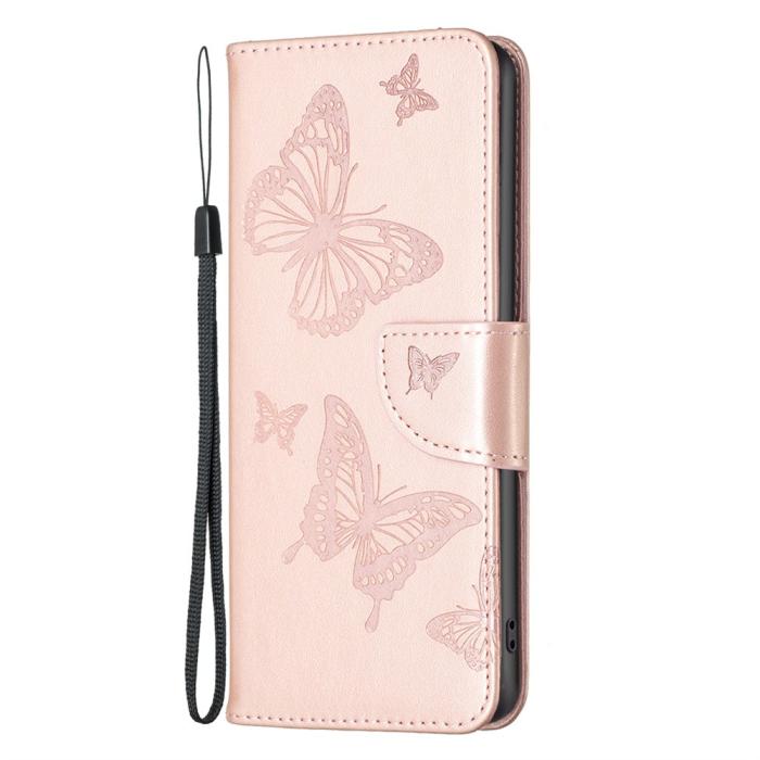 OEM - iPhone 14 Plus Plånboksfodral Butterfly Imprinted - Rosa Guld