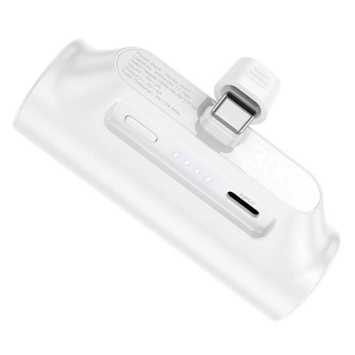 Hoco - Hoco Powerbank 3000 mAh med Inbyggd Kontakt USB-C - Vit
