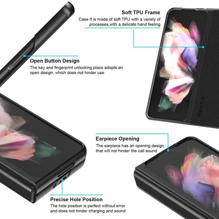 LC.imeeke - LC.IMEEKE Galaxy Z Fold 4 Skal TPU-ram Läder - Svart