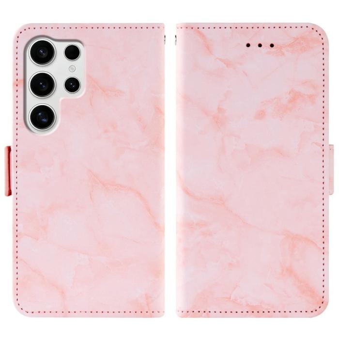 OEM - Samsung Galaxy S26 Ultra Fodral Äkta Läder Marmor - Rosa