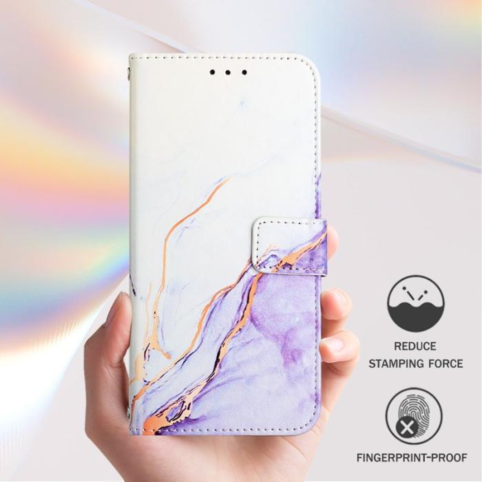 OEM - Samsung Galaxy S26 Ultra Skal Marmor Mönster Äkta Läder - Vit / Lila