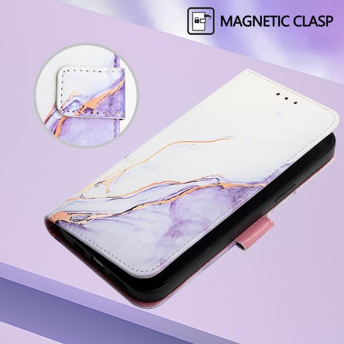 OEM - Samsung Galaxy S26 Ultra Skal Marmor Mönster Äkta Läder - Vit / Lila