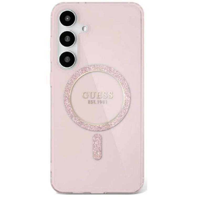 Guess Mobilskal till Galaxy S25 MagSafe Glitter Circle Classic Logo - Rosa | 2353 | AlltMobil