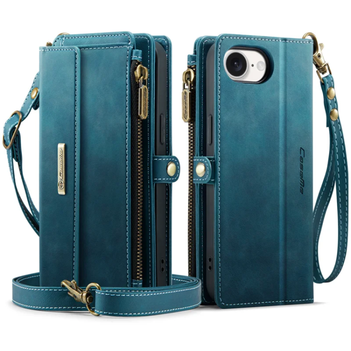 Caseme - Caseme iPhone 16e Plånboksfodral RFID Blocking Zipper - Grön